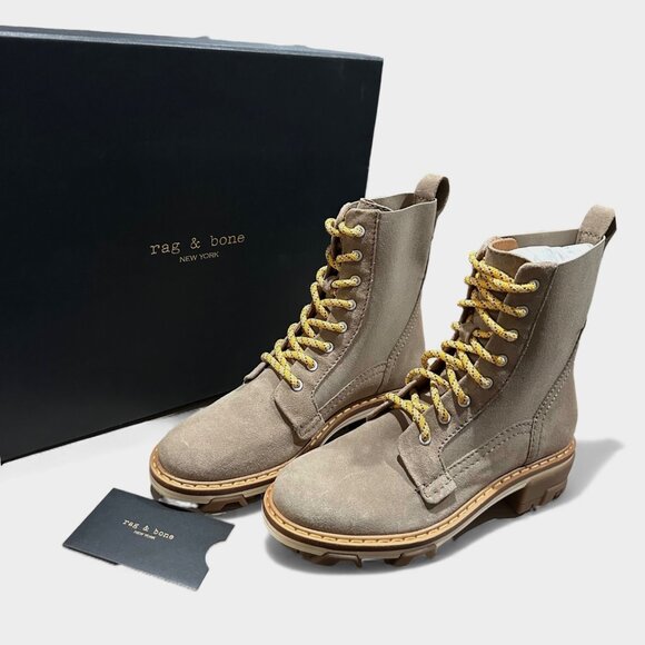 rag & bone $ 595 Shiloh Leather Suede Combat Boots Light Sand Women’s 7 EU 37 - Picture 1 of 13
